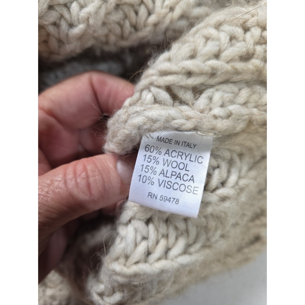 Elsamanda Women Large Cardigan Wool Alpaca Zip Cable Knit Sweater Beige Cozy - Picture 5 of 11